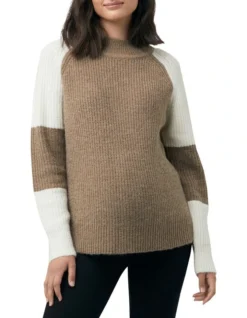 Colour Block Nursing Knit In Olive/Off White