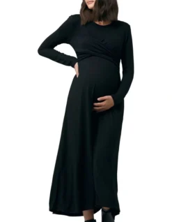 Tara Cross Front Nursing Dress In Ebony