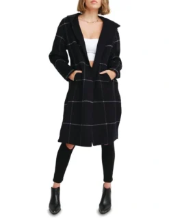 Walk This Way Wool Blend Oversized Coat Navy Plaid