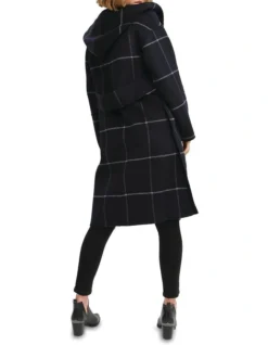 Walk This Way Wool Blend Oversized Coat Navy Plaid -Myer Clothing Shop 906490270 3 720x928