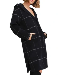 Walk This Way Wool Blend Oversized Coat Navy Plaid -Myer Clothing Shop 906490270 5 720x928