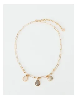 Basque Triple Stone Charm Necklace In Multi