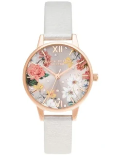 Olivia Burton Sparkle Floral Shimmer Pearl Leather Watch OB16BF29