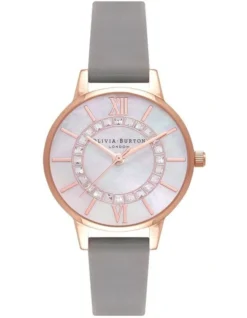 Olivia Burton Wonderland Steel Grey Leather Watch OB16WD92