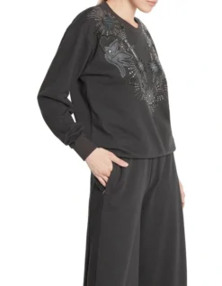 Every Other Day Embroidered Jewel Sweatshirt In Washed Black -Myer Clothing Shop 911125630 3 720x928