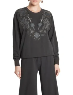 Every Other Day Embroidered Jewel Sweatshirt In Washed Black -Myer Clothing Shop 911125630 4 720x928
