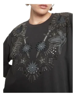 Every Other Day Embroidered Jewel Sweatshirt In Washed Black -Myer Clothing Shop 911125630 5 720x928