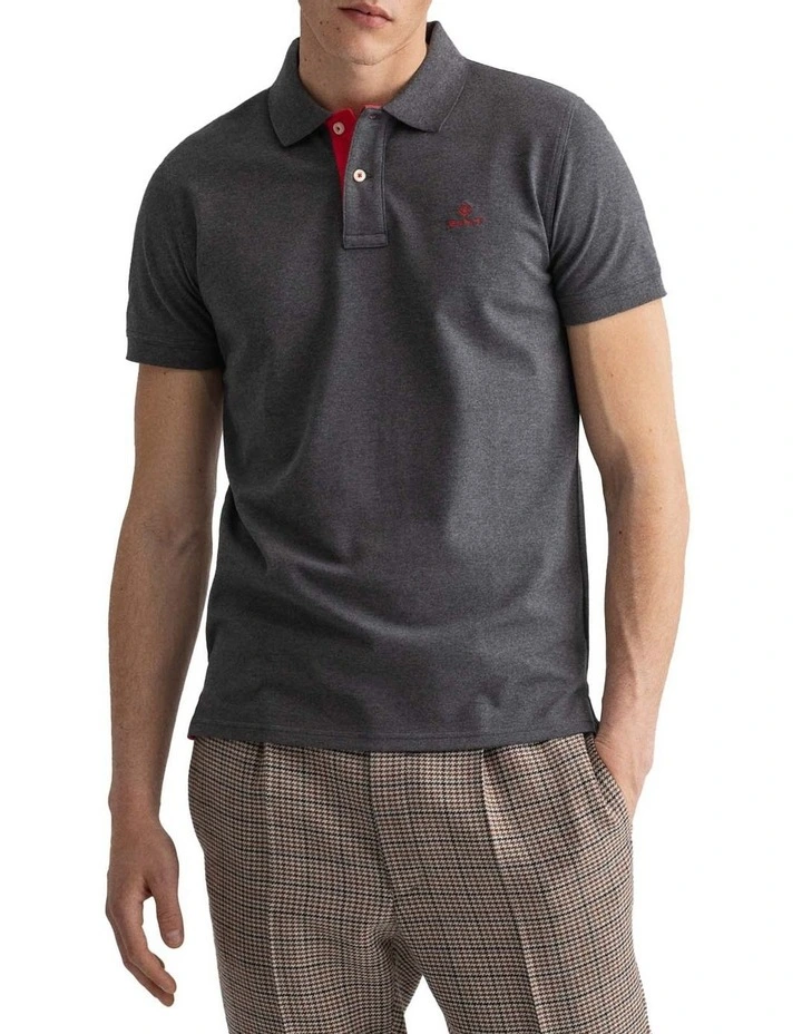 Gant Contrast Collar Pique Short Sleeve Rugger Grey 1 Gant Contrast Collar Pique Short Sleeve Rugger Grey