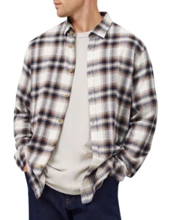 The Attwater Long Sleeve Shirt Stone In Navy