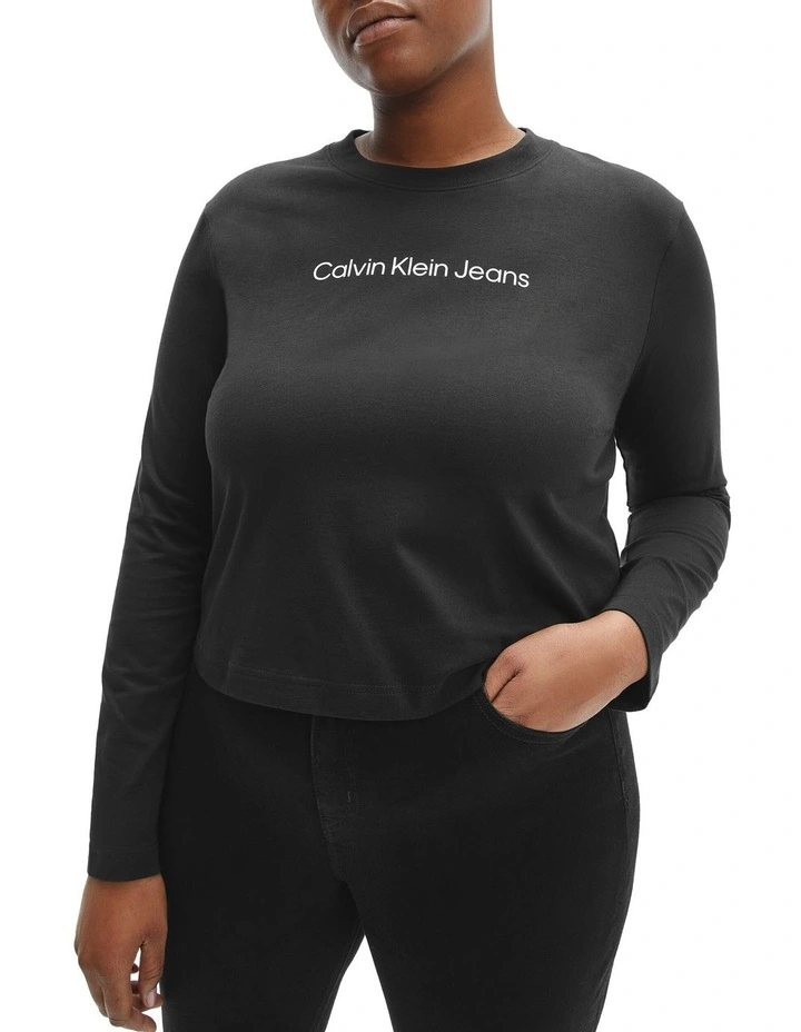 Calvin Klein Jeans Plus Shrunken Institutional Long Sleeve Tee Ck Black 1 Calvin Klein Jeans Plus Shrunken Institutional Long Sleeve Tee Ck Black