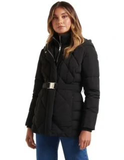 Forever New Courtney Belted Puffer Jacket Black