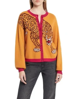 On The Prowl Button Through Cardigan In Orange