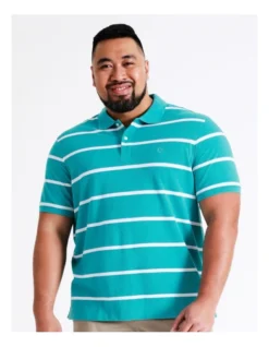 Hugo Stripe Polo In Aquamarine