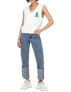 ONLY Megan Life Fold Up Jeans In Medium Blue Denim