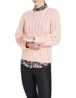 Galena Fluffy Cable Knit Jumper In Rose Quartz