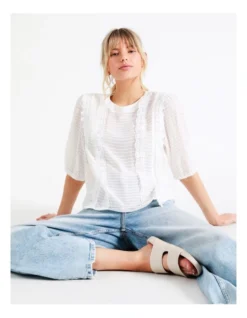 ONLY London Short Sleeve Top In Cloud Dancer