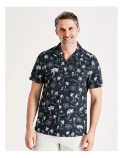Beesley Print Short Sleeve Shirt In Navy -Myer Clothing Shop 918071920 3 720x928