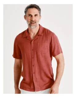 Stradbroke Short Sleeve Jacquard Shirt In Red