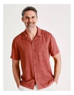 Stradbroke Short Sleeve Jacquard Shirt In Red -Myer Clothing Shop 918073810 4 720x928