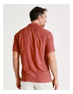 Stradbroke Short Sleeve Jacquard Shirt In Red -Myer Clothing Shop 918073810 7 720x928