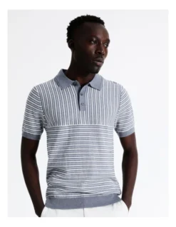 Matthew Stripe Knit Wool Blend Polo In Blue -Myer Clothing Shop 918596890 5 720x928