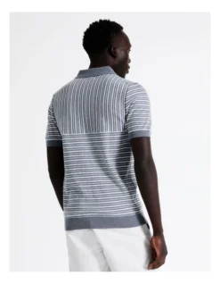 Matthew Stripe Knit Wool Blend Polo In Blue -Myer Clothing Shop 918596890 6 720x928