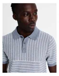 Matthew Stripe Knit Wool Blend Polo In Blue -Myer Clothing Shop 918596890 7 720x928