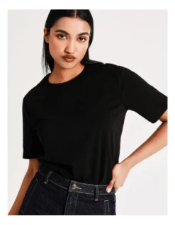 Basque Seam Detail Organic Cotton Tee In Black