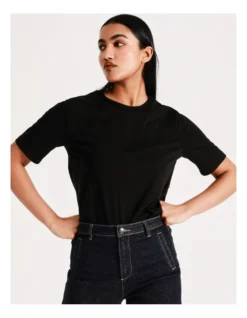Basque Seam Detail Organic Cotton Tee In Black -Myer Clothing Shop 918827200 4 720x928
