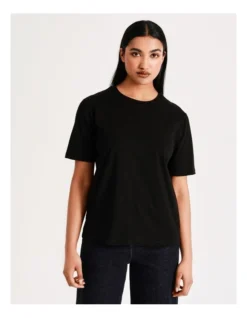 Basque Seam Detail Organic Cotton Tee In Black -Myer Clothing Shop 918827200 5 720x928