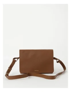 Basque Carol Leather Flapover Crossbody Bag In Brown