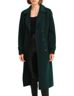 Front Runner Belted Coat Dark Green -Myer Clothing Shop 919133200 4 720x928