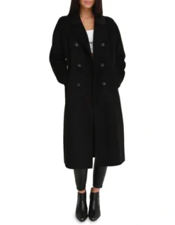 Boss Girl Double-Breasted Lined Wool Coat Black