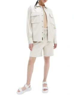 Calvin Klein Jeans Disrupted Logo Overshirt In Cream