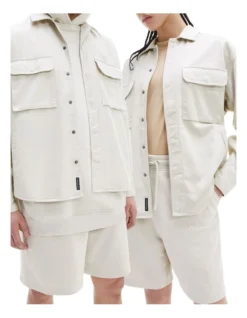 Calvin Klein Jeans Disrupted Logo Overshirt In Cream -Myer Clothing Shop 919497880 3 720x928