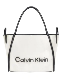 Calvin Klein Resort Refibra Sand Zip Top Tote Bag In White