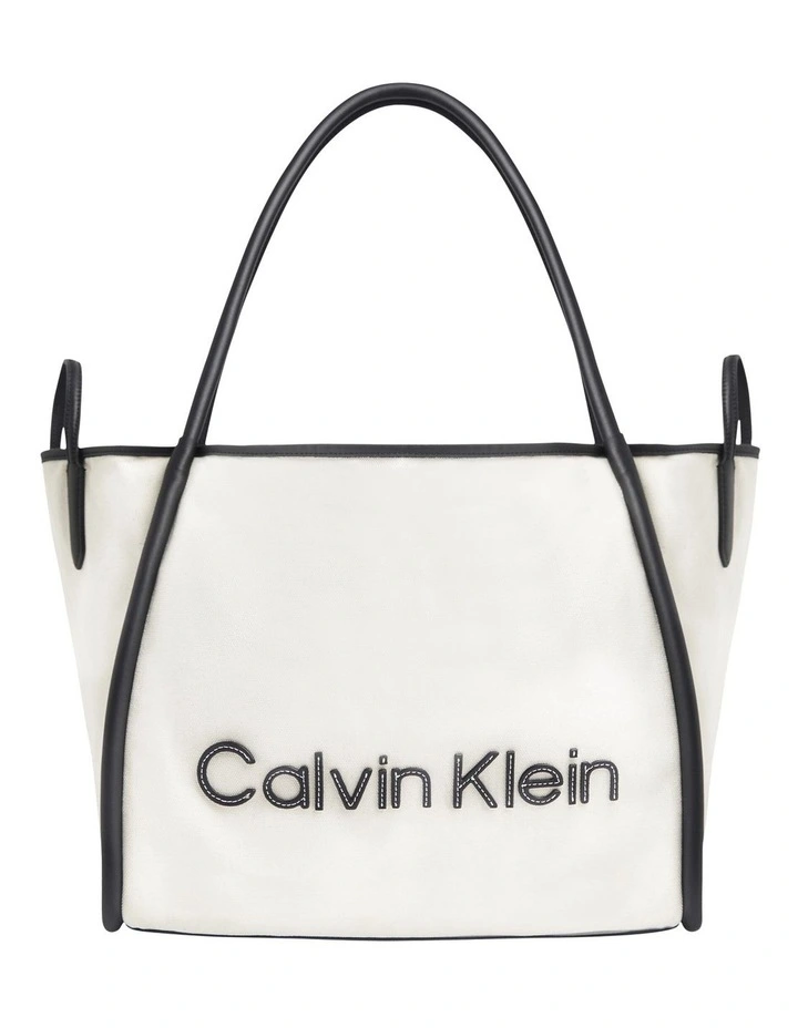 Calvin Klein Resort Refibra Sand Zip Top Tote Bag In White 1 Calvin Klein Resort Refibra Sand Zip Top Tote Bag In White