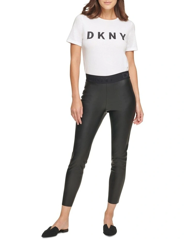 DKNY PU Pull On Leggings In Black 1 DKNY PU Pull On Leggings In Black