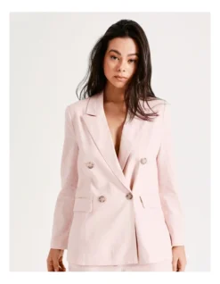 Double Breasted Blazer European Linen Blend In Blush Pink -Myer Clothing Shop 919875790 5 1 720x928