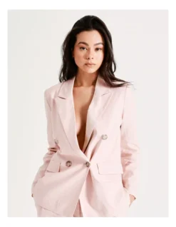 Double Breasted Blazer European Linen Blend In Blush Pink -Myer Clothing Shop 919875790 7 720x928