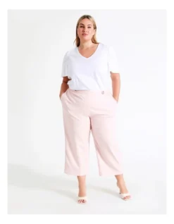 Curve Cropped European Linen Blend Pants In Blush