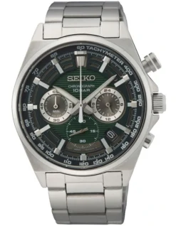Seiko Quartz Chronograph Green Dial Silver Watch SSB405P