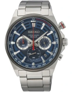 Seiko Quartz Chronograph Blue Dial Silver Watch SSB407P