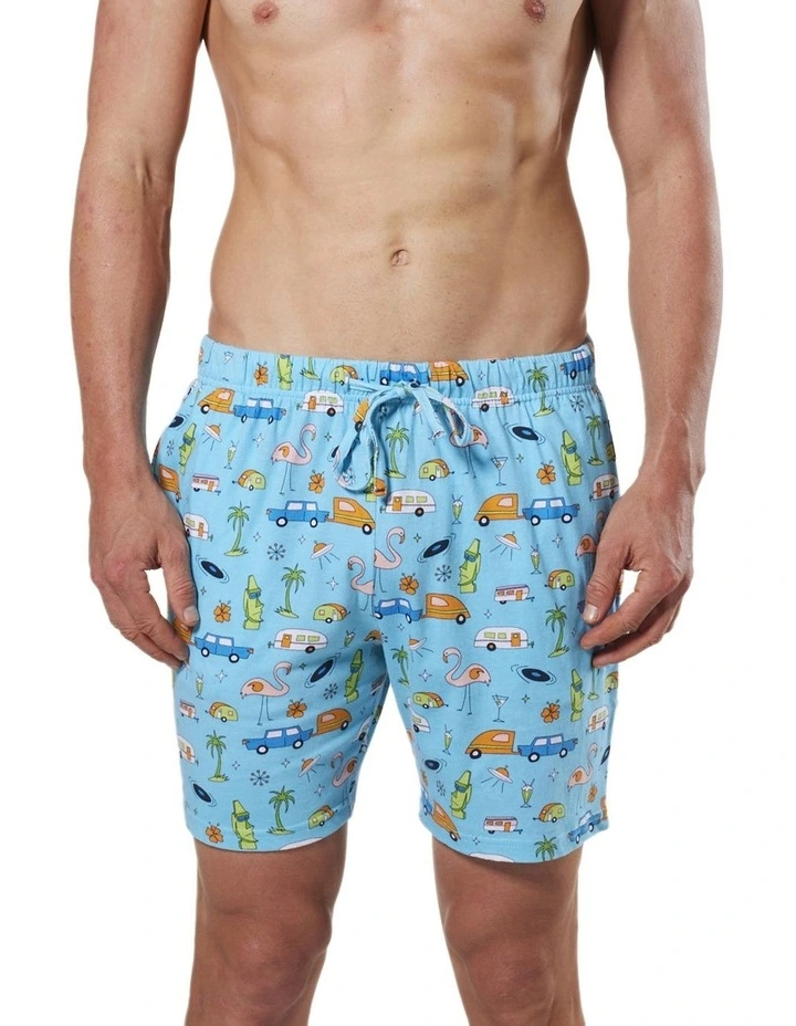 Men's Happy Holidays Cotton Knit Sleep Short In Blue 1 Men's Happy Holidays Cotton Knit Sleep Short In Blue