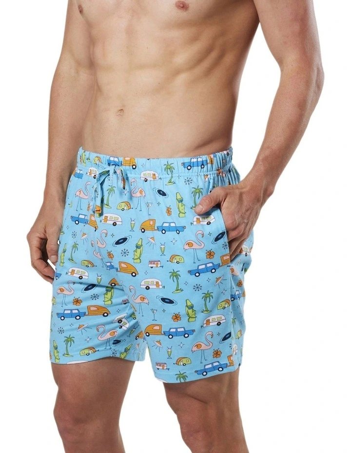 Men's Happy Holidays Cotton Knit Sleep Short In Blue 2 Men's Happy Holidays Cotton Knit Sleep Short In Blue - Image 2
