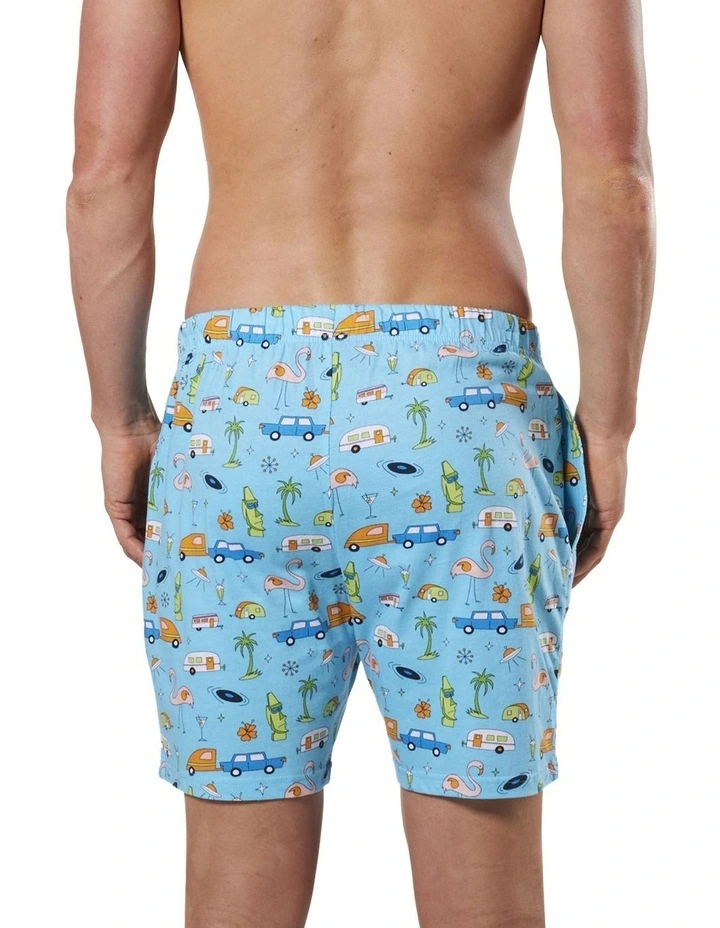 Men's Happy Holidays Cotton Knit Sleep Short In Blue 3 Men's Happy Holidays Cotton Knit Sleep Short In Blue - Image 3