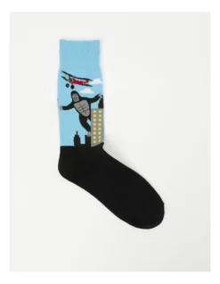 1 Pair Gorilla Crew Length Socks In Blue/Black