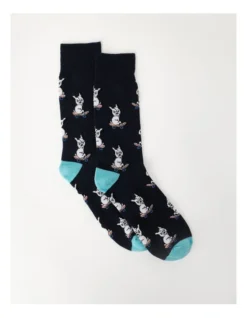 1 Pair French Bulldog Crew Length Socks In Navy