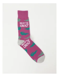 1 Pair Croc Crew Length Socks In Pink