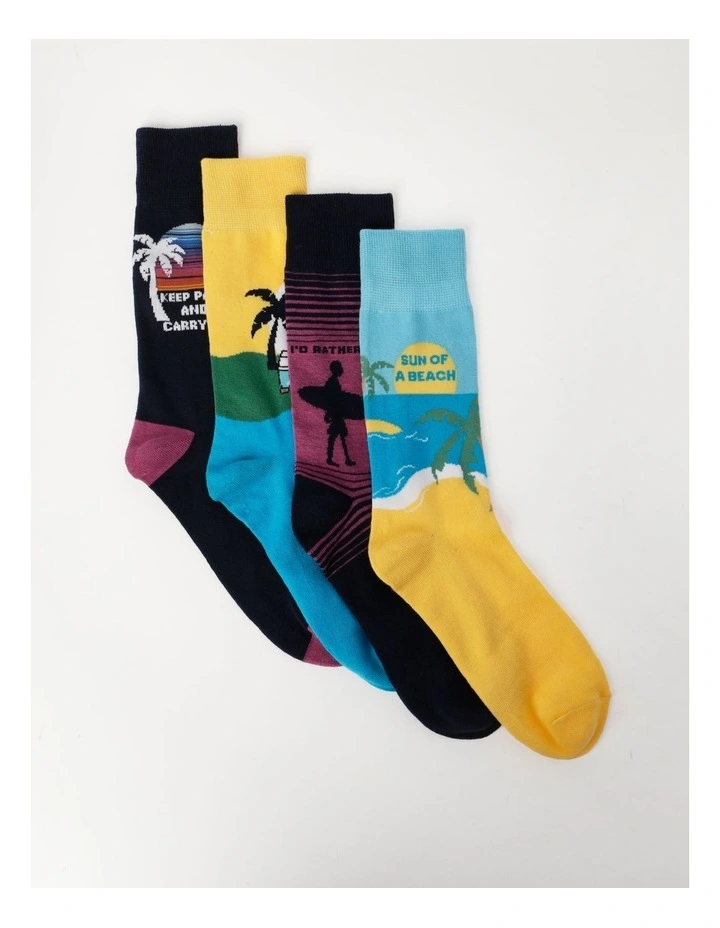 4 Pair Pack Crew Socks In Surf Designs 1 4 Pair Pack Crew Socks In Surf Designs